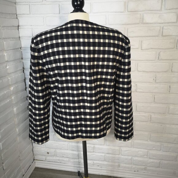 Ann Klein Ladies Size 12 Black & Ivory Checkered Wool & Cashmere Blend Blazer - Picture 3 of 9